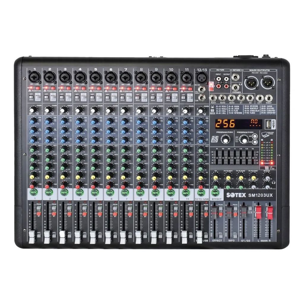 Mesa De Som Sotex SM1203UX Profissional 12 Canais USB Interface Bluetooth Com Efeitos Para Igreja Banda Estúdio Original