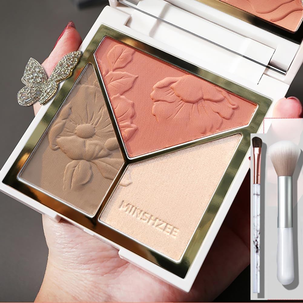 Paleta de Iluminador Facial, Contorno e Blush Natural Brilhante, Iluminador de Contorno Duradouro e Leve com Espelho e P