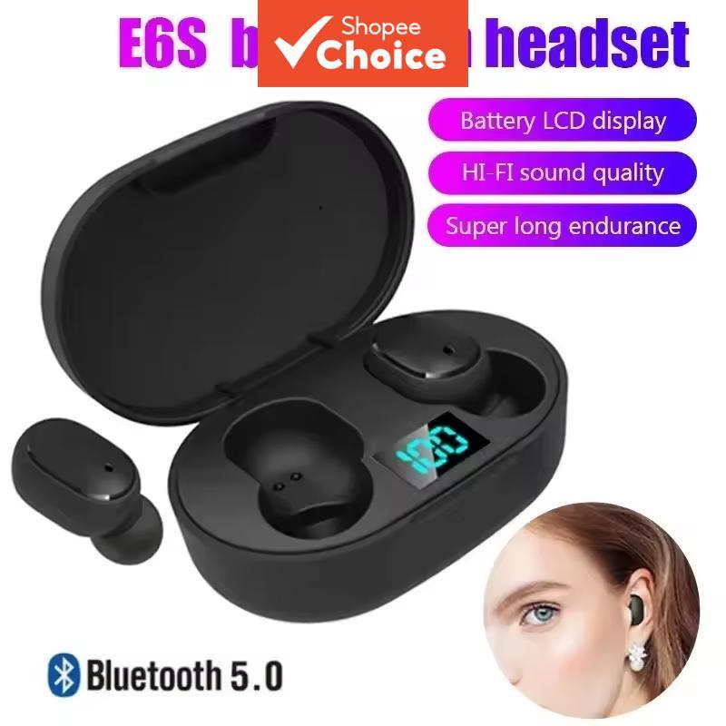 Fones de Ouvido Bluetooth Sem Fio E6S TWS com Microfone, Visor LED, Estéreo, Cancelamento de Ruído, Fone com Cabo de