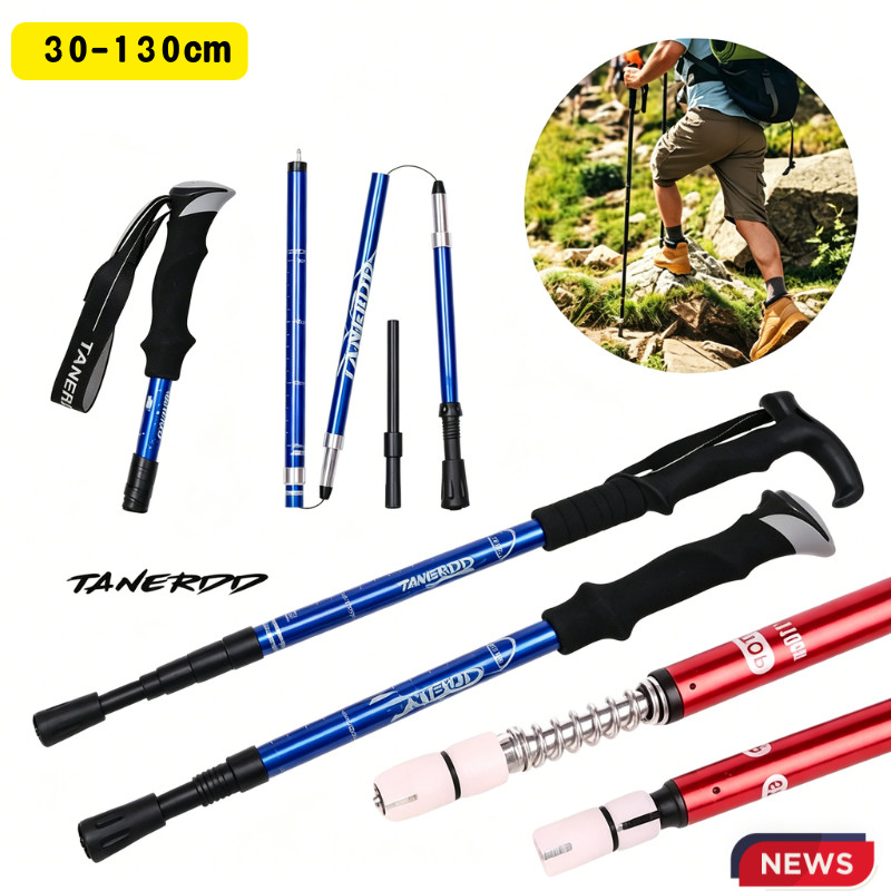 Bastão de Caminhada Trekking Telescópico em Alumínio Ultraleve Ajustável 30–130cm com Antishock para Trilha
