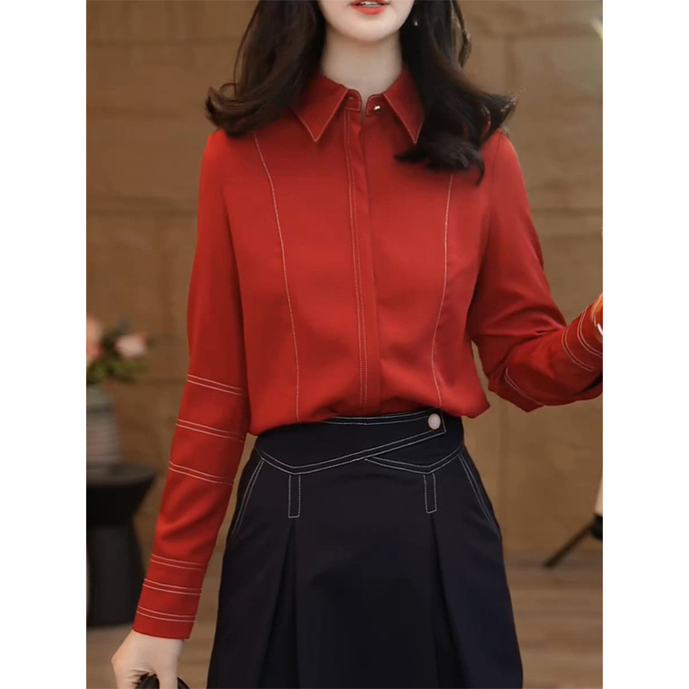 2026 outono novo estilo camisa de manga comprida feminina versão coreana camisa de lapela solta Design sentir elegante c