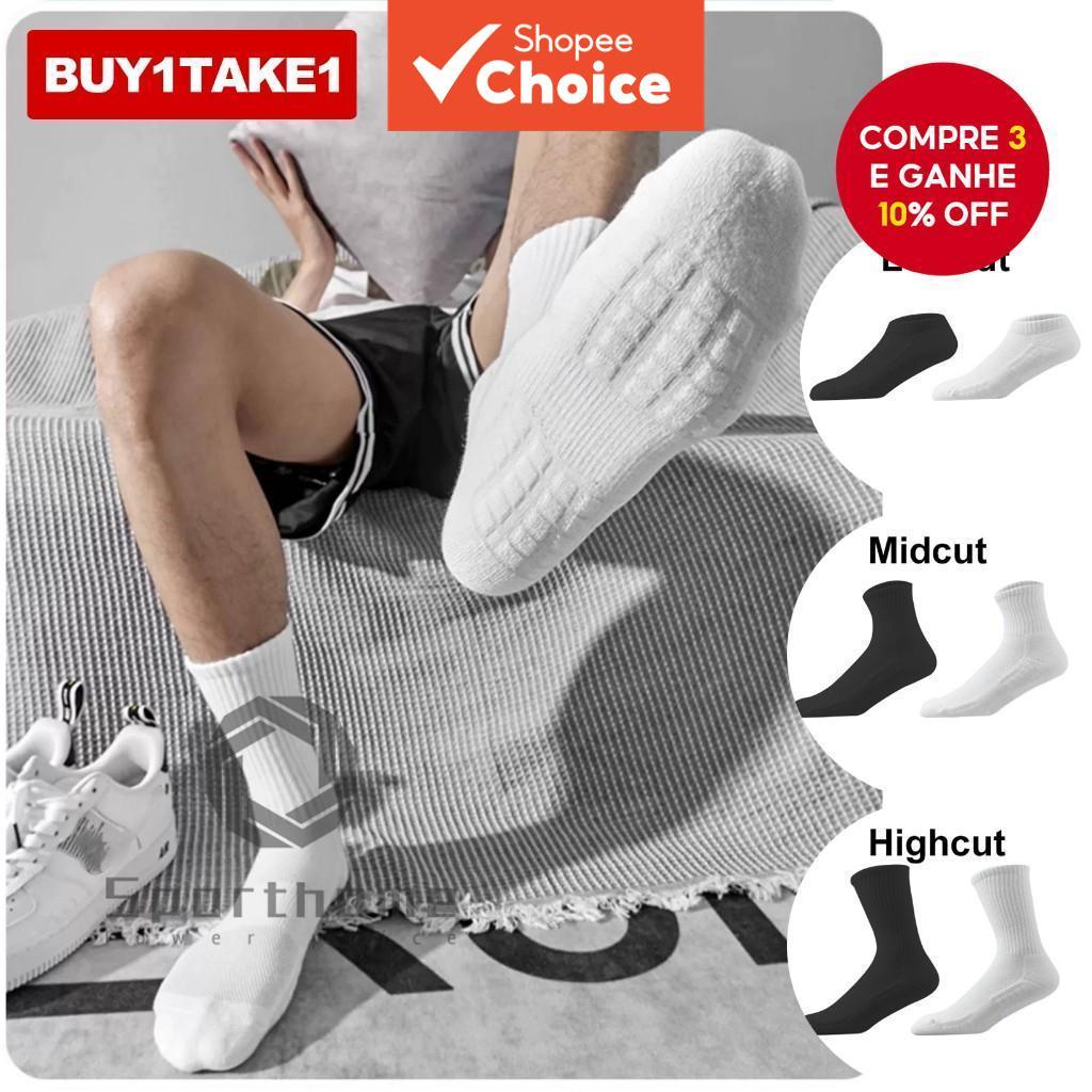Meias Esportivas Acolchoadas Para Corrida E Basquete | Terry Loop Com Absorção De Choque Em Corte Médio (Pacote 2/3 , Pr