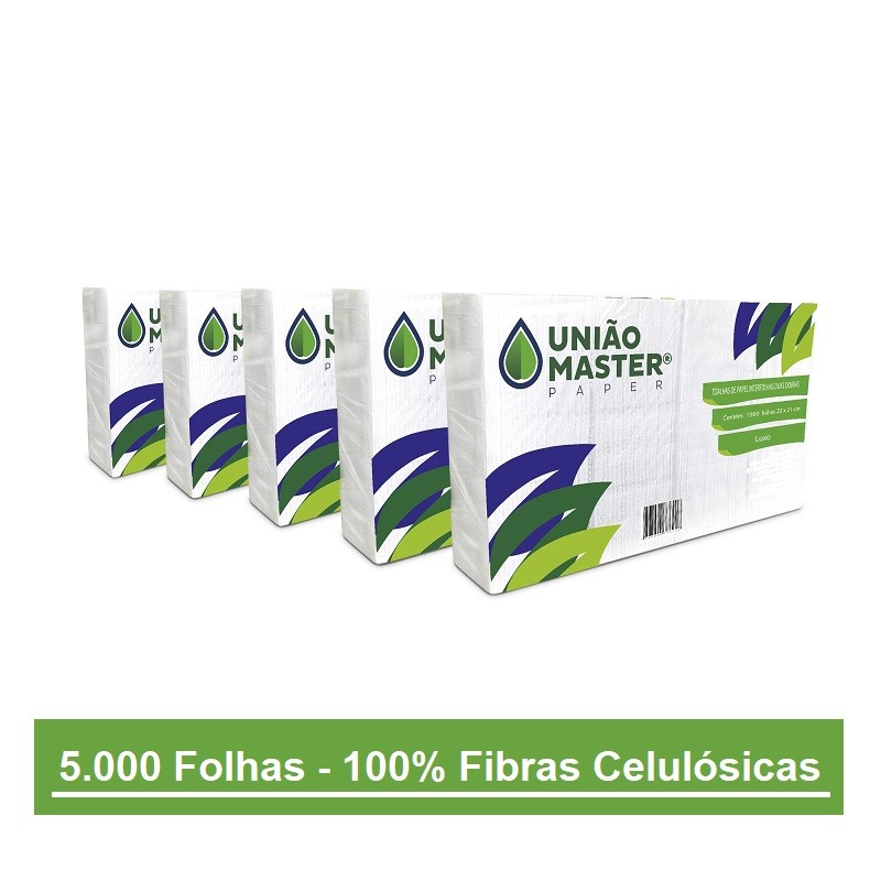 Papel Toalha Interfolha Luxo Kit 5000 2 Dobras 23x21cm Banheiro Hospital Consultório Cozinha folhas.