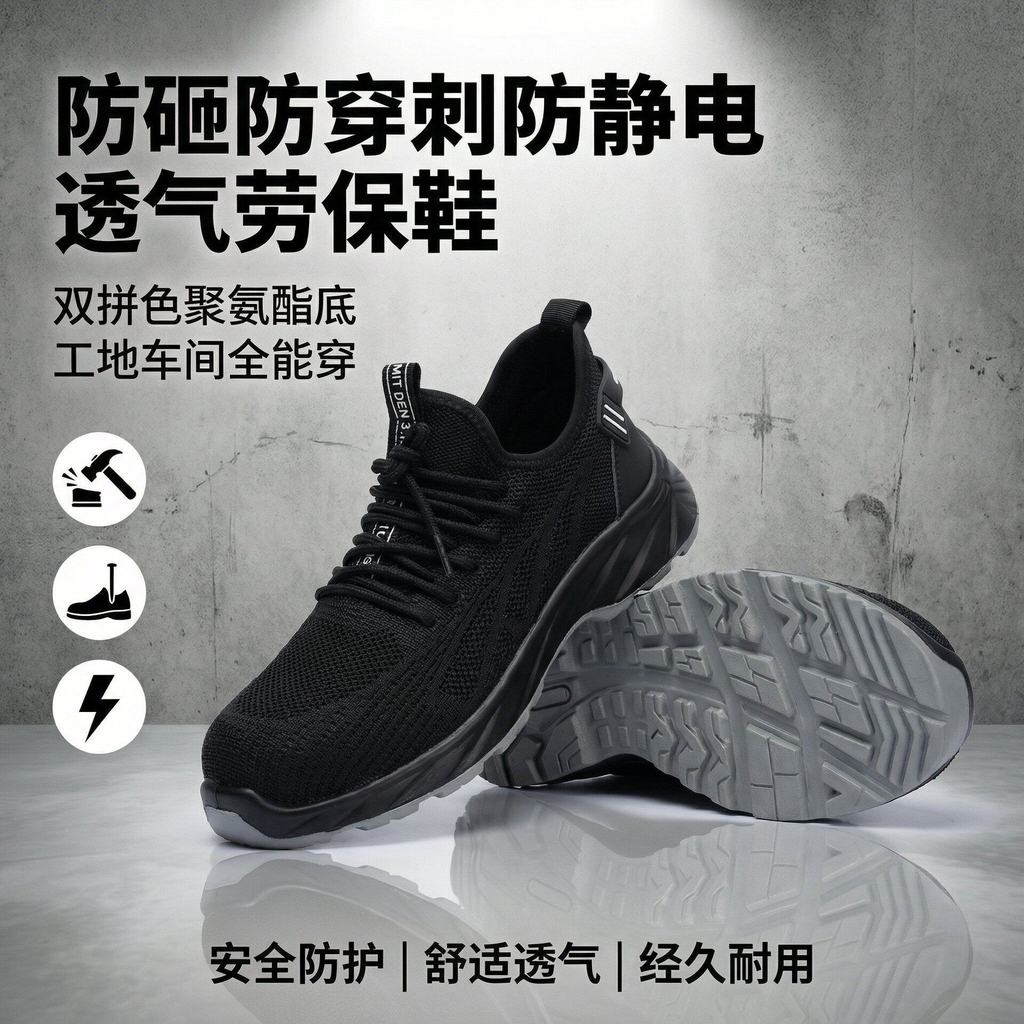 Sapatos de proteção do trabalho anti-esmagamento anti-piercing anti-estático plástico Toe boné Kevlar entressola respirá