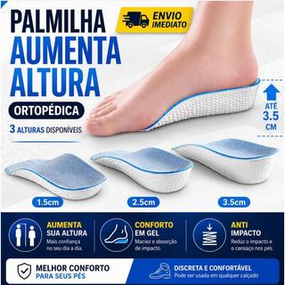 Palmilha Ortopédica Gel Silicone Para Aumento Da Altura Calcanhar Par Confortável Anti Impacto