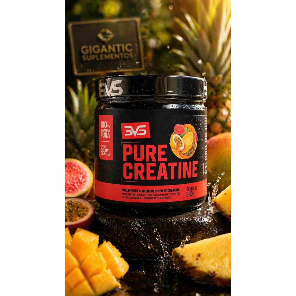 3VS Pure Creatine Creatina Monohidratada 300g 85 Doses Com Sabor Creatina Pura Original
