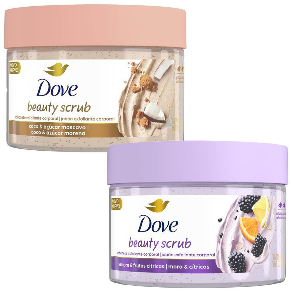 Kit Sabonete Esfoliante Dove Beauty Scrub Coco & Açúcar Mascavo + Amora & Frutas Cítricas 280g
