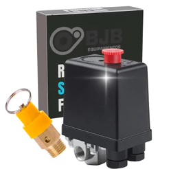 Kit Pressostato Automatico com Botão Rosca 1/4 4 Vias com Valvula de Segurança para Compressor 80-120 psi