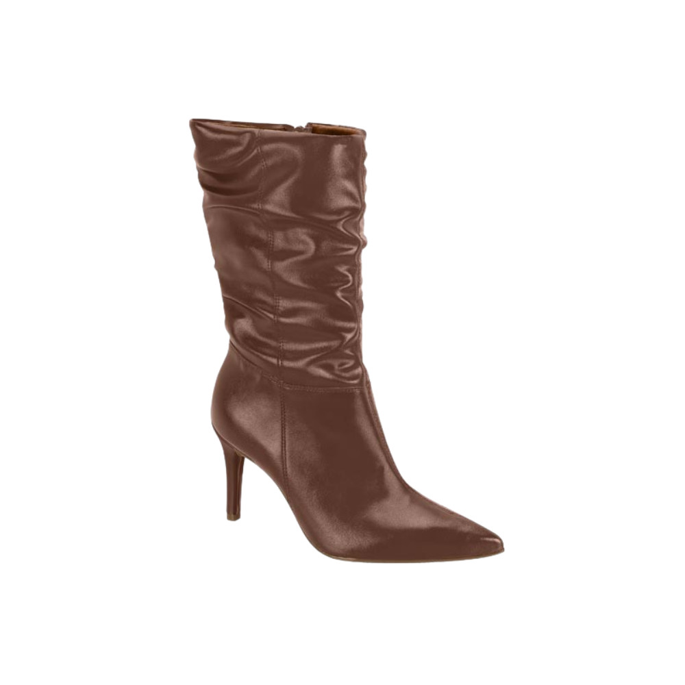 Bota Vizzano Salto Bico Fino Slouchy Cano Médio Marrom