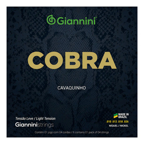 Encordoamento Cavaquinho Giannini Cobra Níquel Tensão Leve 4 Cordas