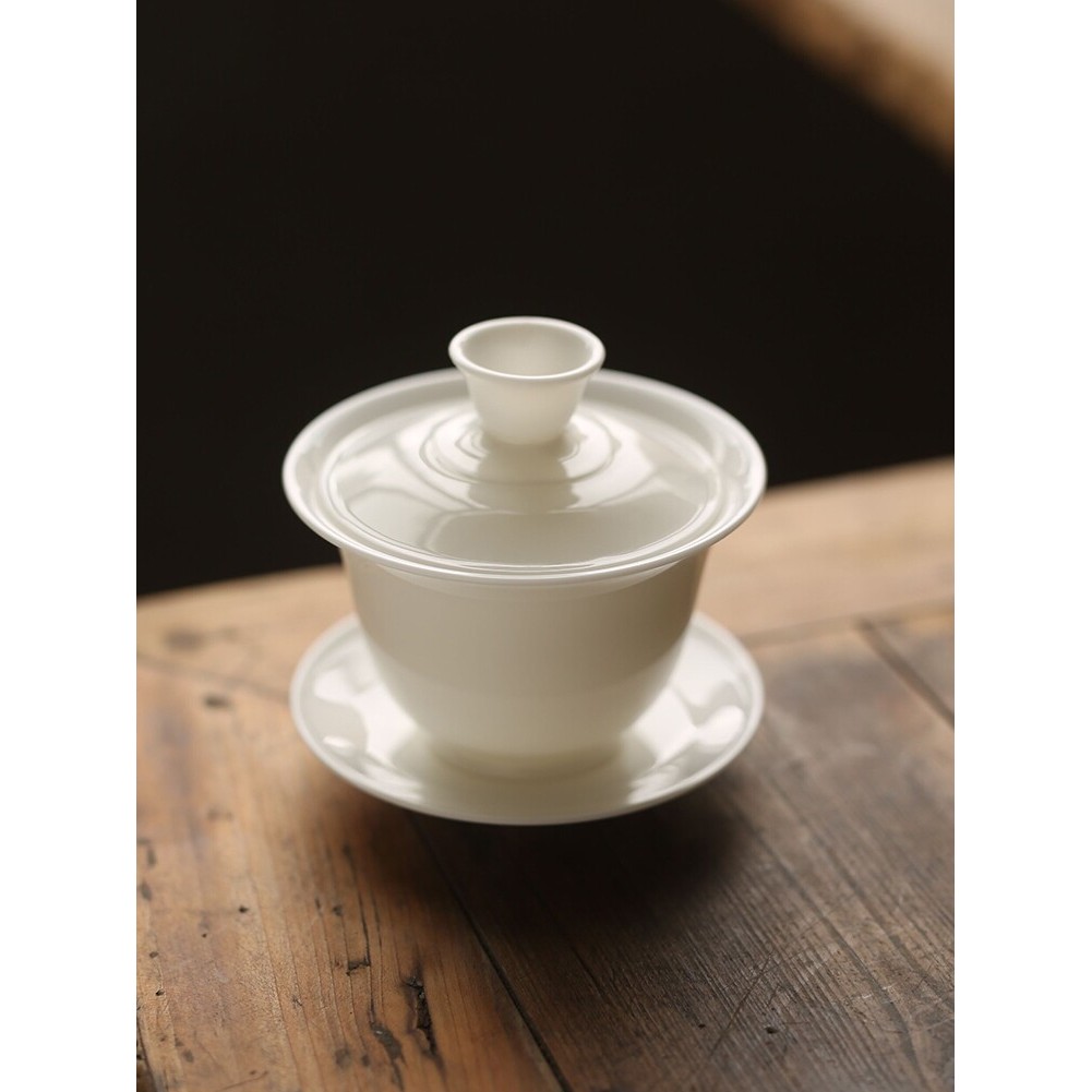 Coleção de brinquedos porcelana branca Gaiwan Sancai tigela Ruoshen copo de Jade branco Chaozhou Kung Fu chá pneu fino x