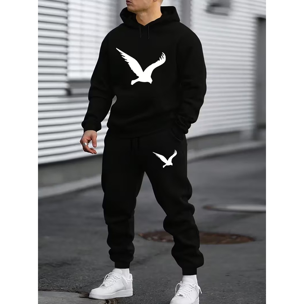 Conjunto Moletom Canguru Masculino Gavião Blusa De Frio + Calça Moletom Estampados Unissex Outono/Inverno