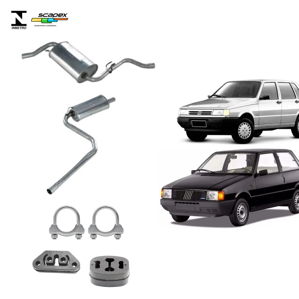 Silencioso Escapamento Traseiro, intermediario, Abraçadeiras e Coxim Fiat Uno Mille 1.0 1.3 1.5 1.6