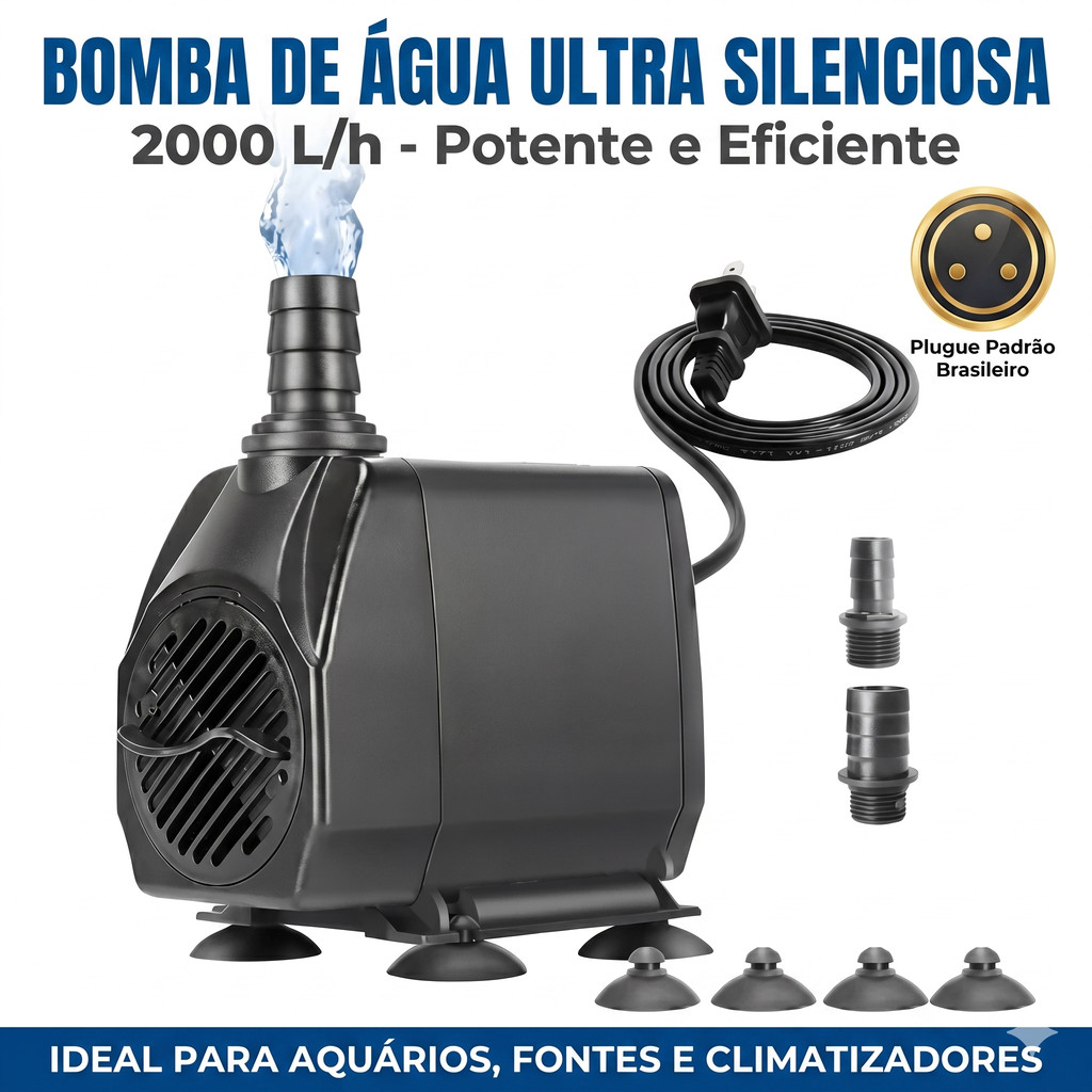 Bomba de Aquário Submersa 30W 2000L/H Silenciosa 220V Pressurizadora para Lago Fonte Chafariz Alto Desempenho