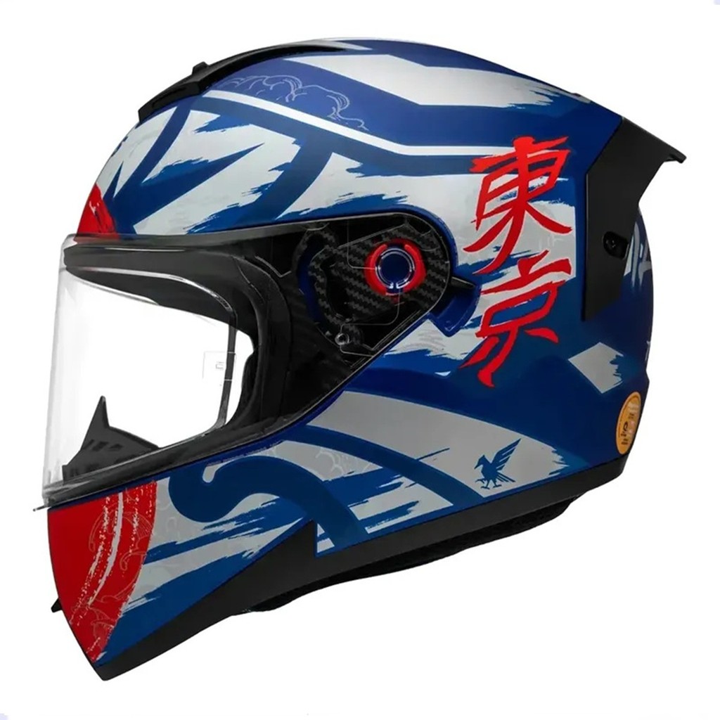 CAPACETE MOTOCICLISTA PEELS ICON TOKYO AZUL E PRATA FOSCO COM VISEIRA FUME INTERNA