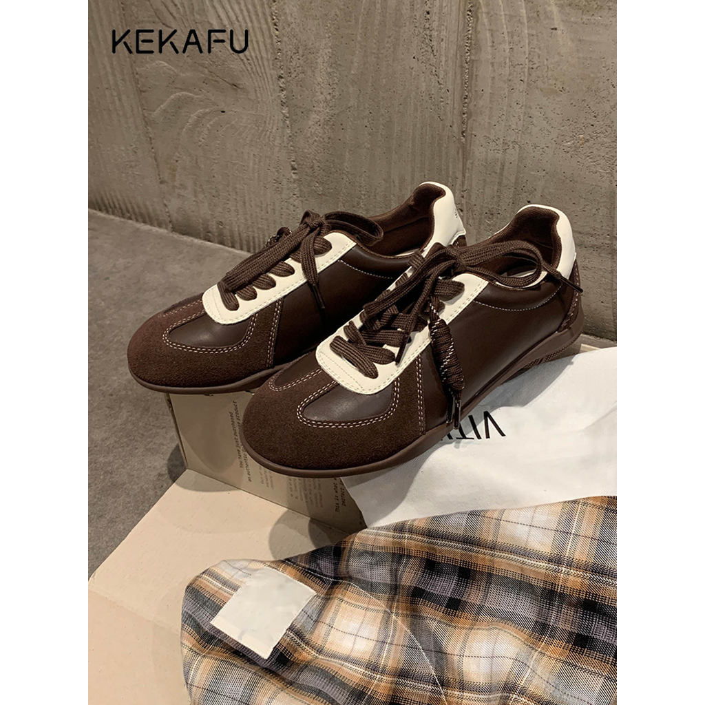 Kekafu marrom tênis de sola grossa feminino 2026 novo estilo primavera outono sola plana Retro esportes sapatos casuais 