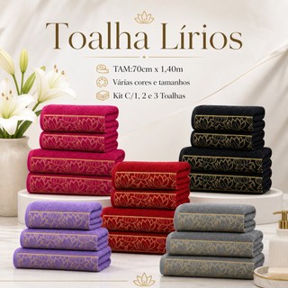 Jogo Toalha de Banho Lírios 1 , 2 e 3 Peças 100% Algodão Grossa Felpuda Super Macia Excelente Absorção  Premier Habitat