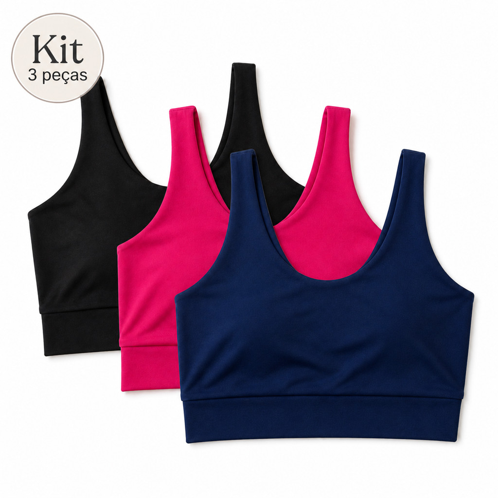 Kit 3 Top Cropped Academia Forro Duplo Microfibra Feminino