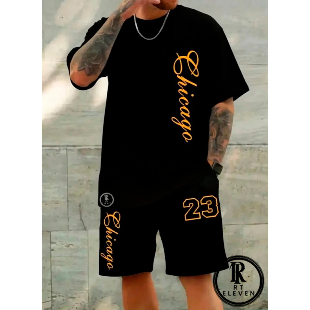 Kit Camiseta Bermuda Tactel Estampado Conjunto Masculino Camisa 100% Algodão Premium Bermuda Confortavel