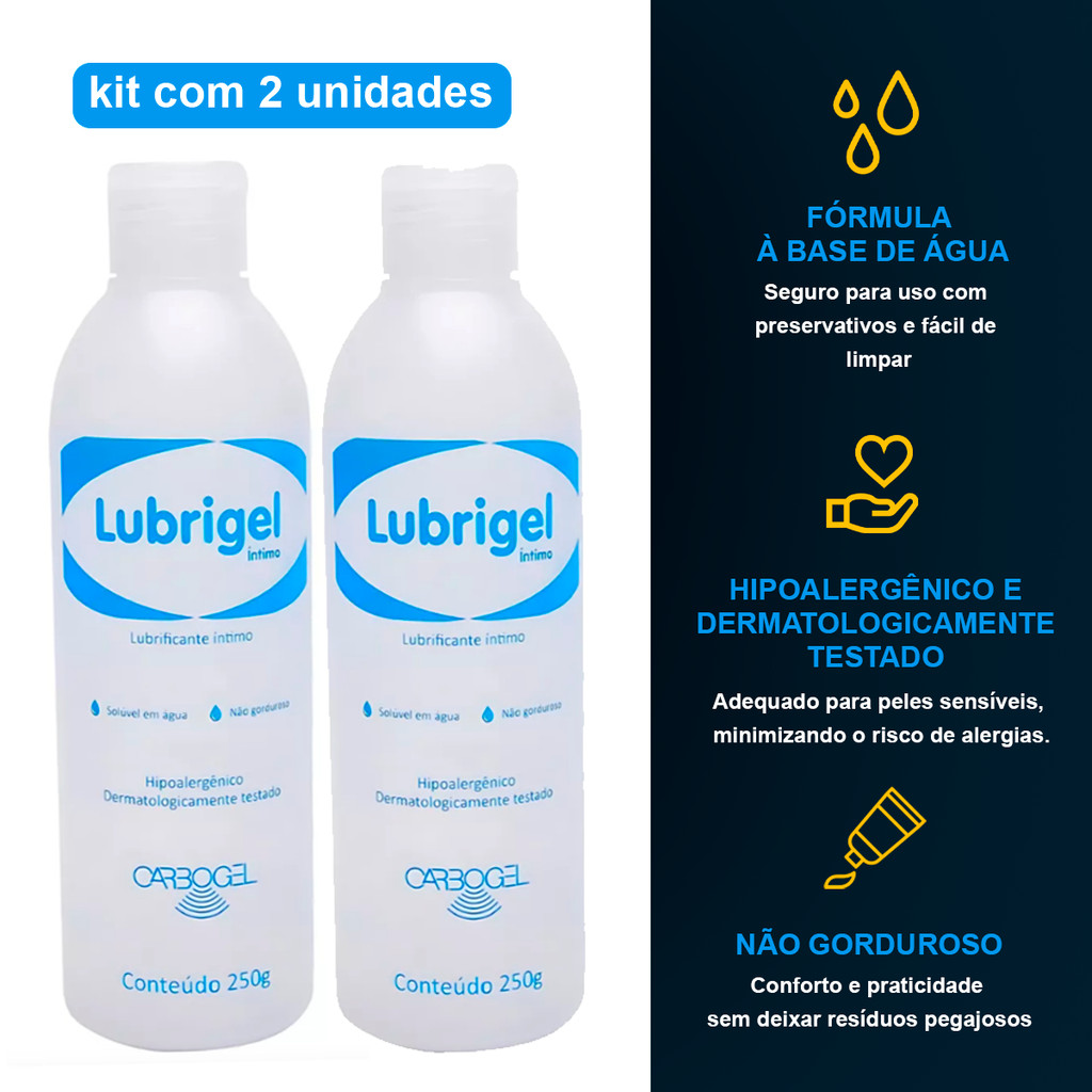 Kit Com 2 Lubrificante Íntimo Lubrigel Gel Íntimo Neutro Carbogel Ky 250g