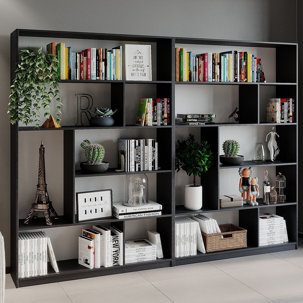 Kit 2 Estante para Livros 180CMX240CM 4 Prateleiras Seattle Yescasa Preto Preto