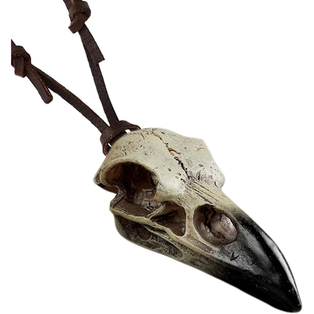 Colar com Pingente de Crânio de Corvo Gravado para Homens, Colar Decorativo de Crânio de Corvo Viking 3D para Mulheres