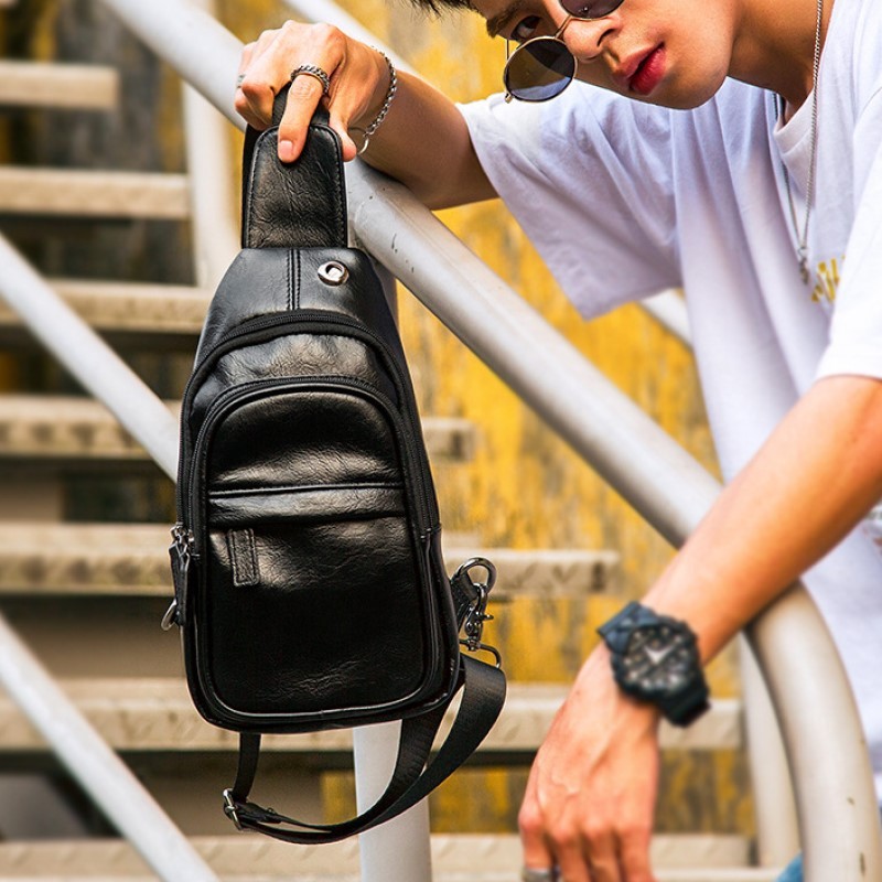 Bolsa de peito masculina de couro genuíno novo estilo versão coreana bolsa mensageiro esportes lazer bolsa de ombro Stre