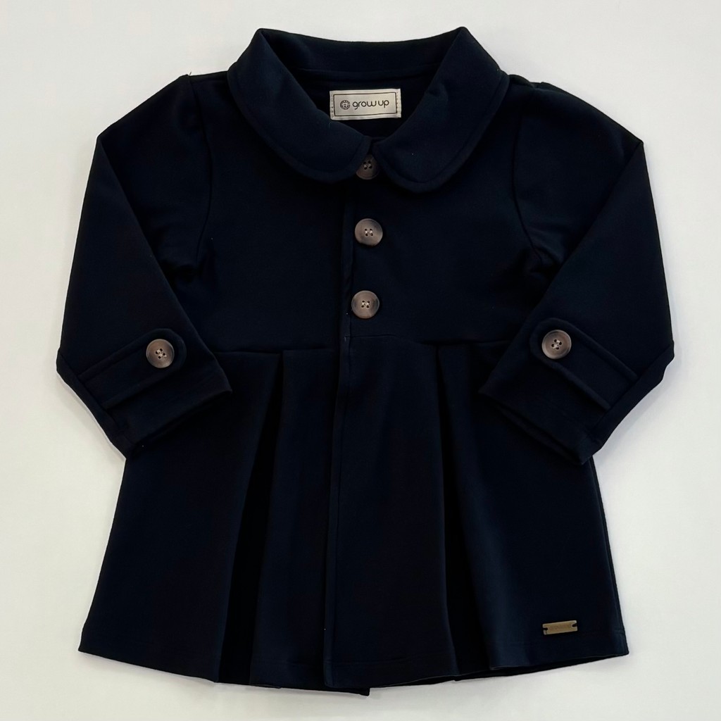 Sobretudo Casaco Infantil Menina Grow Up Preto Botoes Inverno Estilo Europeu Kids