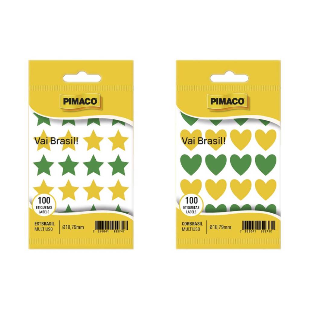Kit Etiquetas Multiuso TP Estrela + Coração Verde Amarelo | Vai Brasil