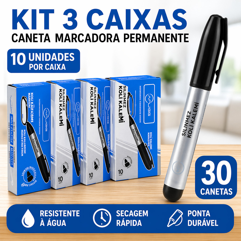 Caneta Permanente Kit 30 Marcador Preto Vermelho Escrita Forte