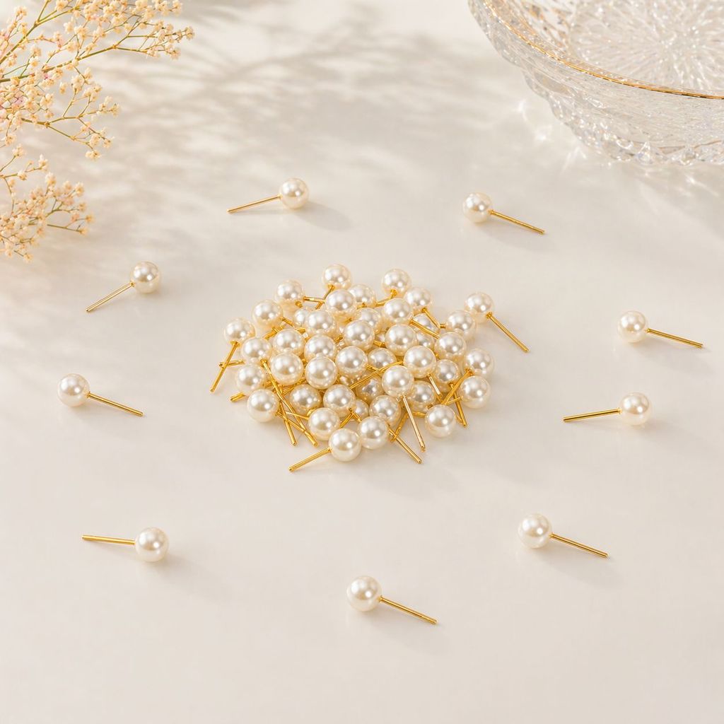 50/100 Pares de Brincos Pérola  Dourada 5mm, 6mm ou 8mm com Tarraxinhas