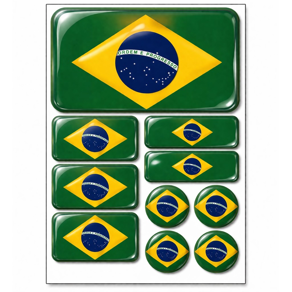 Kit 10 Adesivo Resinado Bandeira Brasil