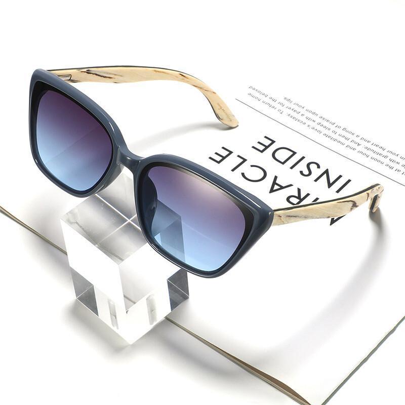 Óculos de sol femininos com armação estreita estilo «olho de gato», em madeira de bambu, design minimalista e versátil, 