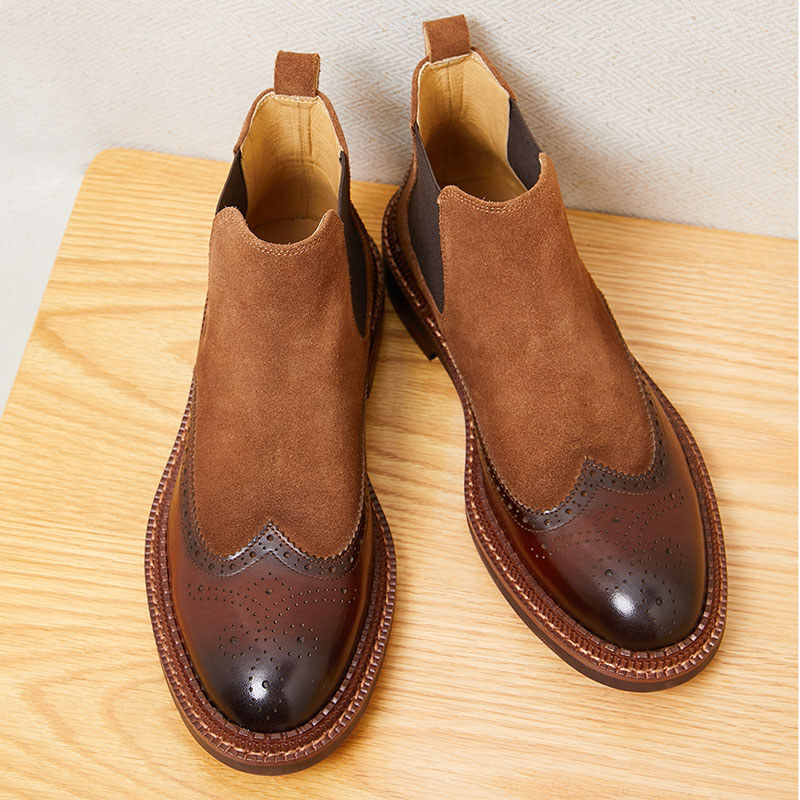 Botas Chelsea de couro fosco com bloqueio de cores, botas Martin masculinas de couro britânico, botas masculinas esculpi