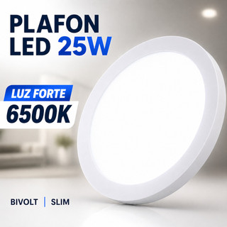 Plafon LED Sobrepor 25W Branco Frio Redondo Bivolt Luz Forte Teto Sala Quarto Cozinha