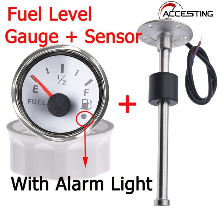 Medidor de Nível de Combustível de 52mm com Luz de Alarme + Sensor de 100mm-500mm, Indicador de 0-190 Ohm para Barcos e 