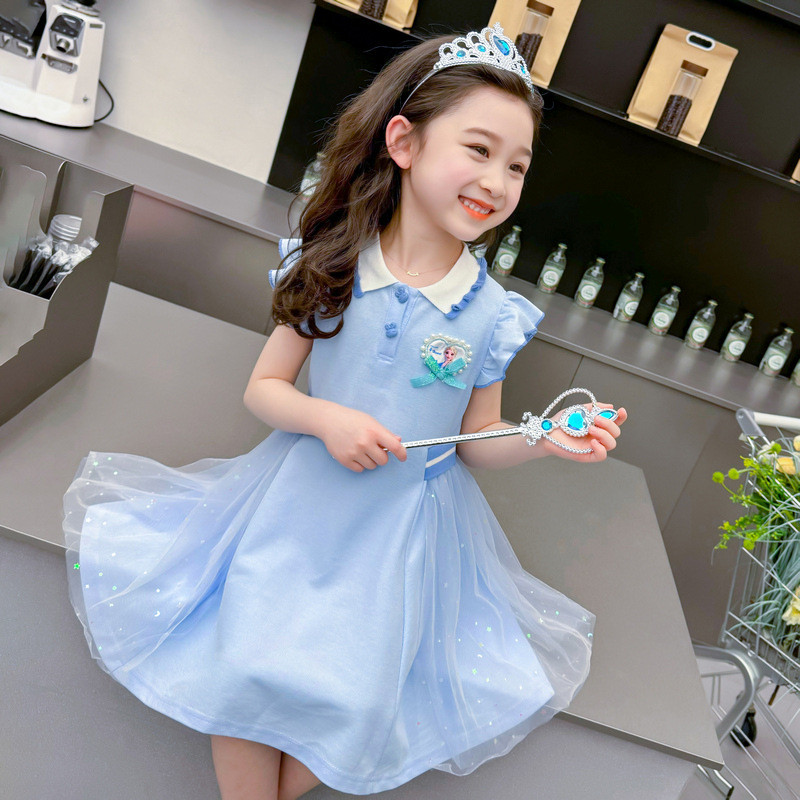 Estoque pronto frete grátis vestido infantil 2026 novo estilo bebê menina Polo vestido elsa vestido de princesa menina v