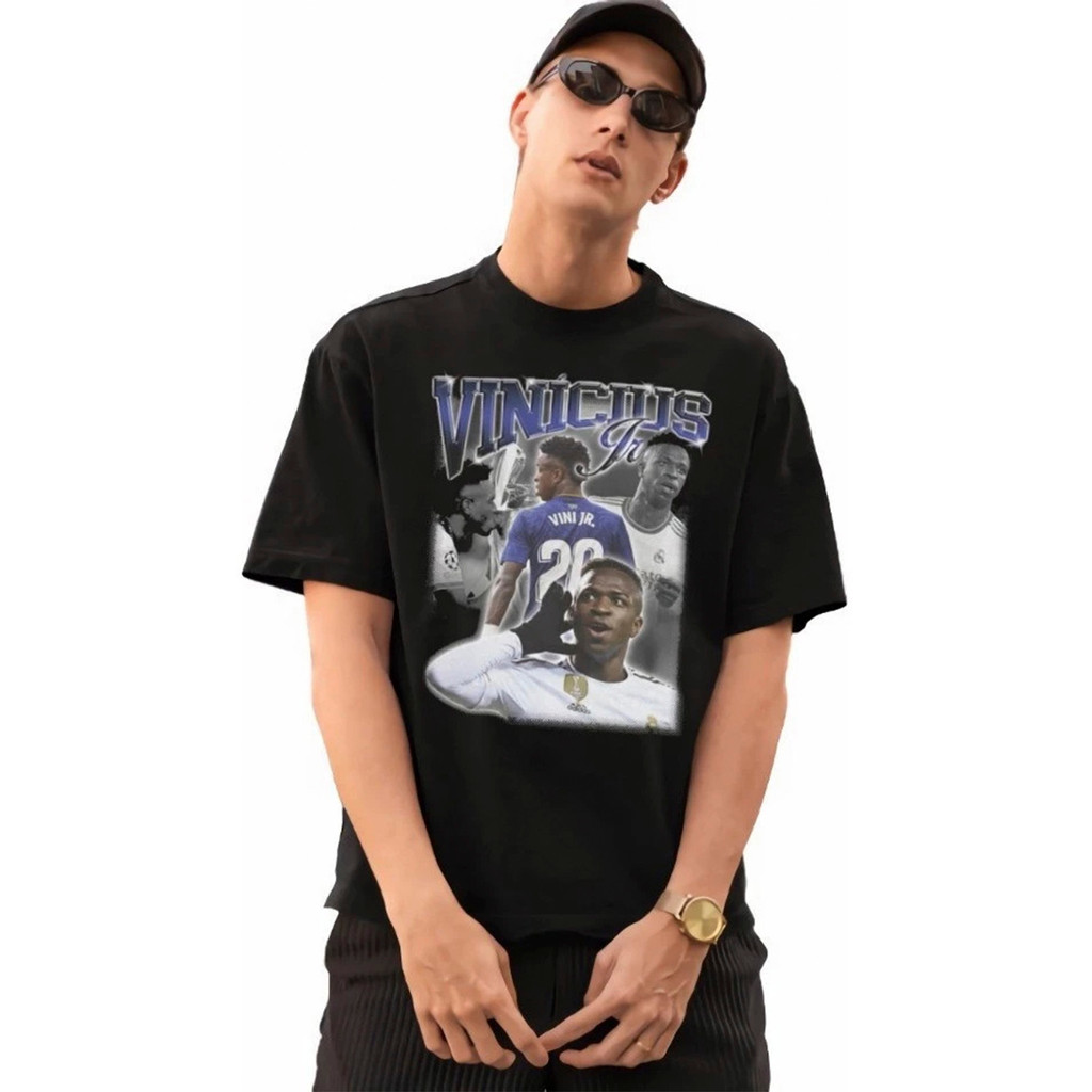 Camiseta Vintage Estampada Vini Real Jogador Retrô Streetwear Oversized Moda Unissex 100% Algodão Baila