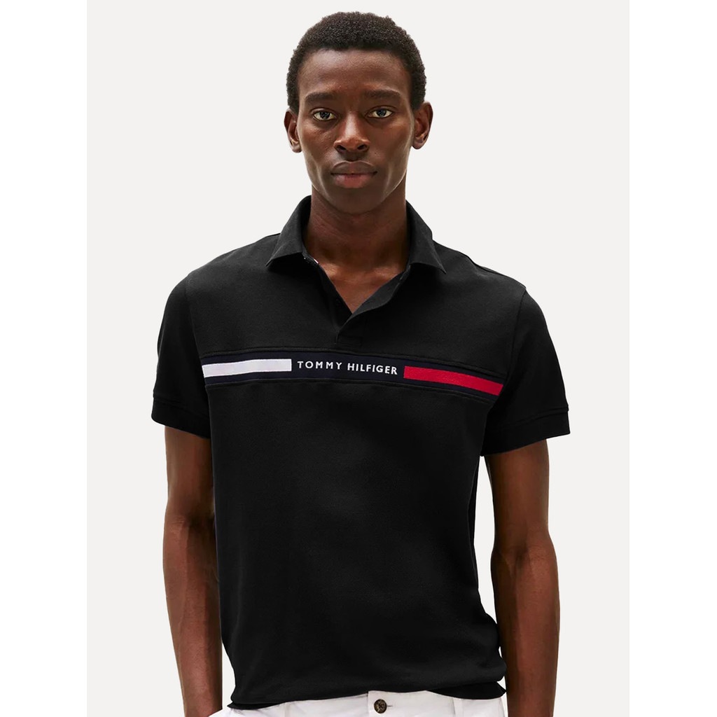 Polo Tommy Hilfiger Masculina Regular Chest Insert Logo Preta