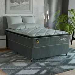 Cama Box Viúva + Colchão Comfort Class Pillow Top 128x188 Cinza/suede Cinza