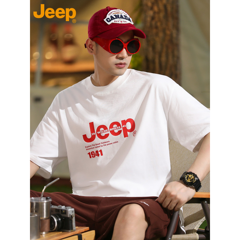 Jeep jeep verão camiseta masculina 2026 novo estilo Lycra algodão de manga curta camiseta básica em torno do pescoço pur