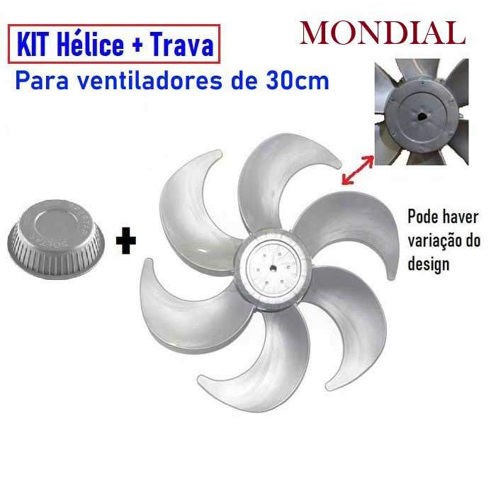 KIT HÉLICE + TRAVA  para Ventilador Mondial 30 CM - CINZA / PRATA