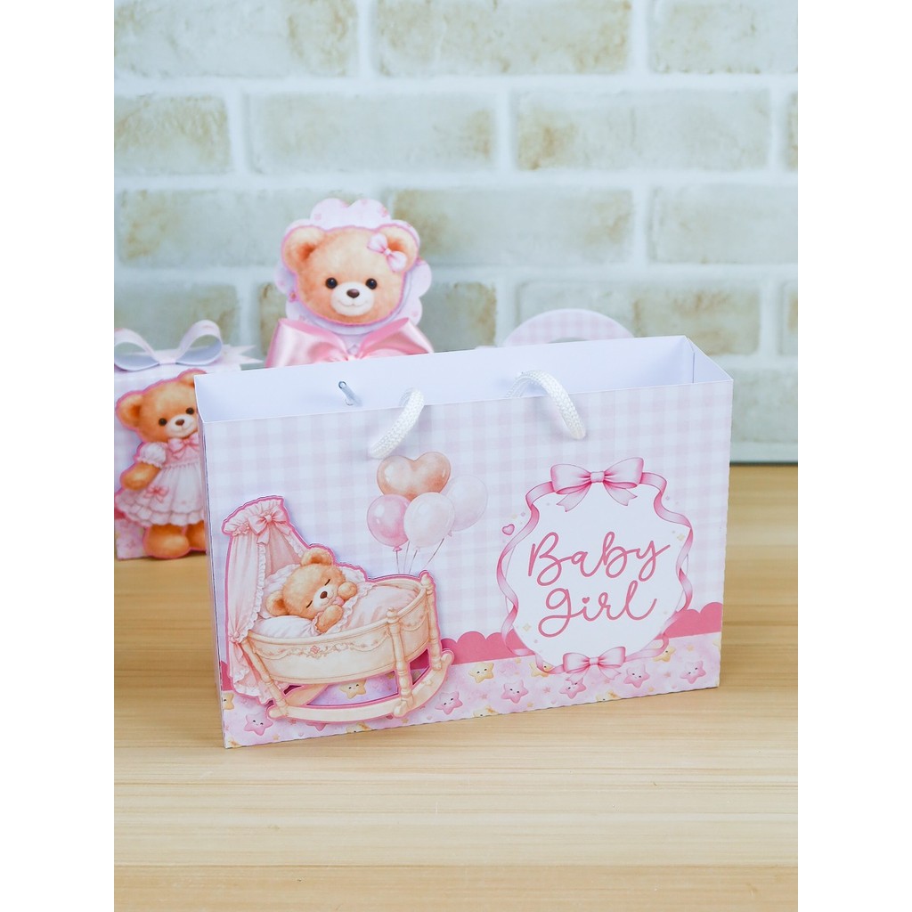 10/15/20/25 Sacolinhas Personalizadas Festa URSINHA BABY Pegue e Monte (19x15x6cm)