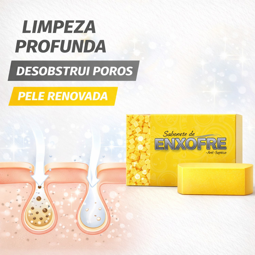 Sabonete de enxofre natural 90g para inflamações de pele acnes cravos oleosidade caspa e dermatite