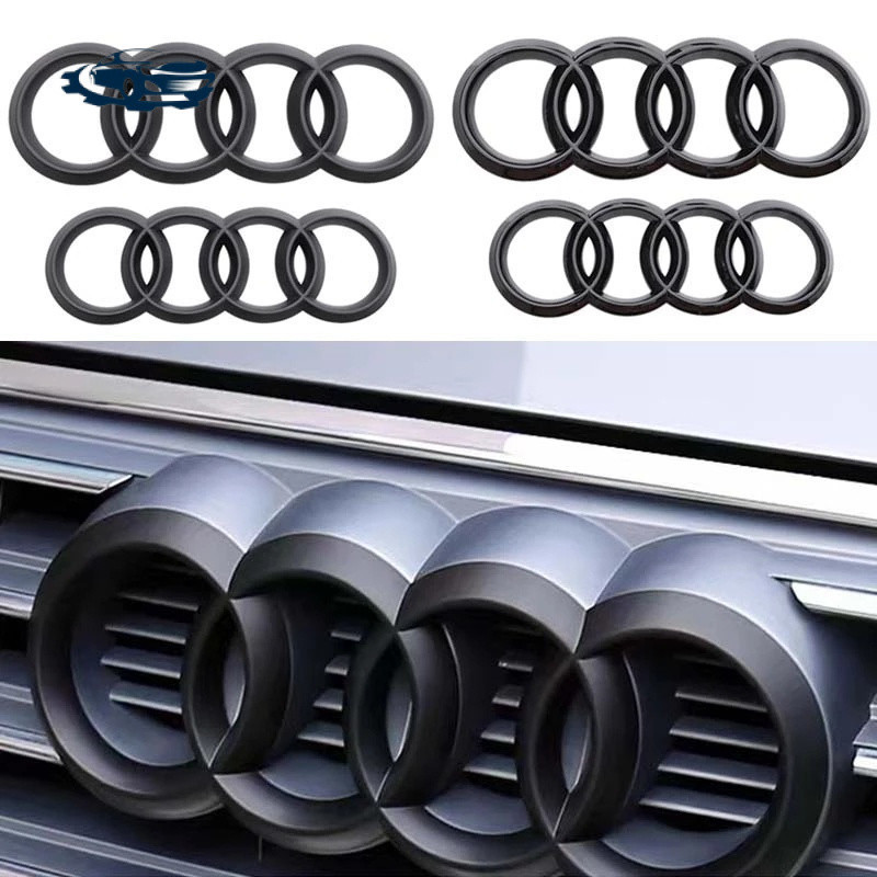 2 peças de adesivo decorativo em ABS com quatro anéis e logotipo Audi para grade frontal e traseira, para Audi A3 A4 B9