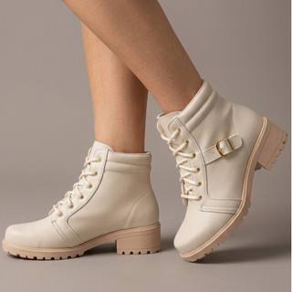 Bota Feminina Coturno Salto Baixo Sapato Feminino Inverno Bota Feminina Cano Curto De Fivela Linha Conforto