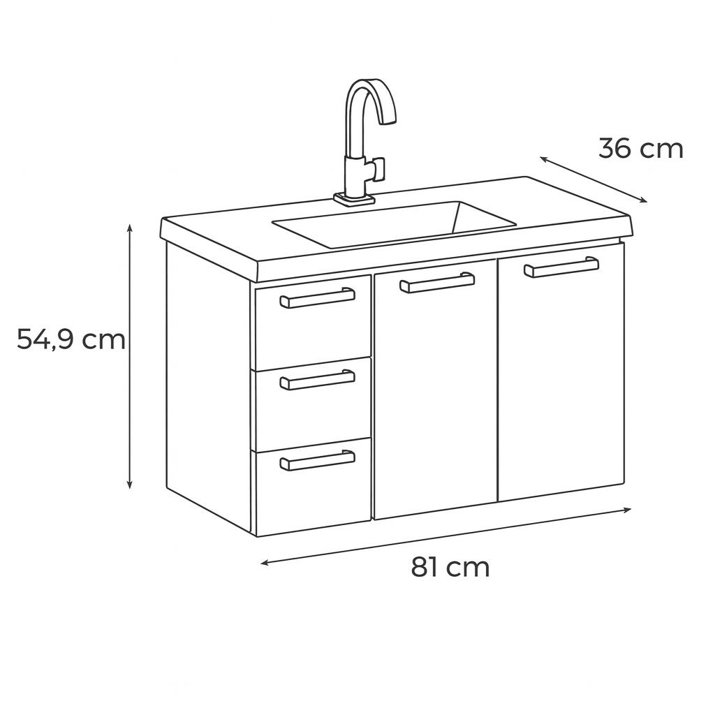 Gabinete para Banheiro em Aço 3 Gavetas 81cm Damasco Branco Branco · foto 2