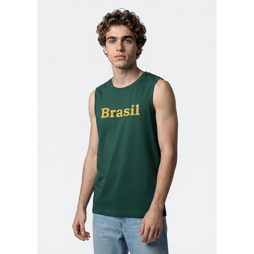 Regata Masculina Em Malha Com Estampa Drop Brasil