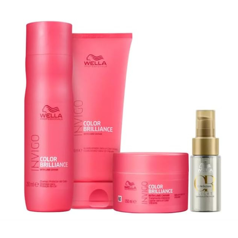 Wella Professionals Invigo Color Brilliance Shampoo 250ml+Condicionador 200ml+Mascara 150ml+Oil Reflections Light 30ml