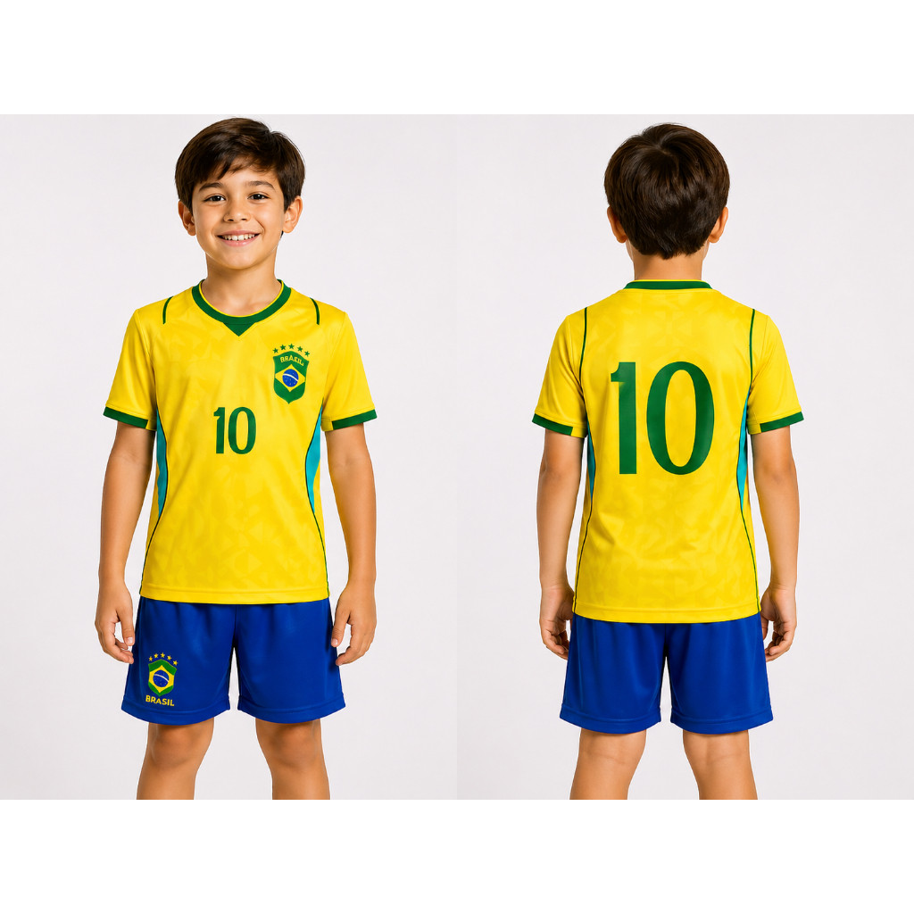 Conjunto Infantil Juvenil do Brasil Amarela Copa Nova do Unissex 04 ao 14